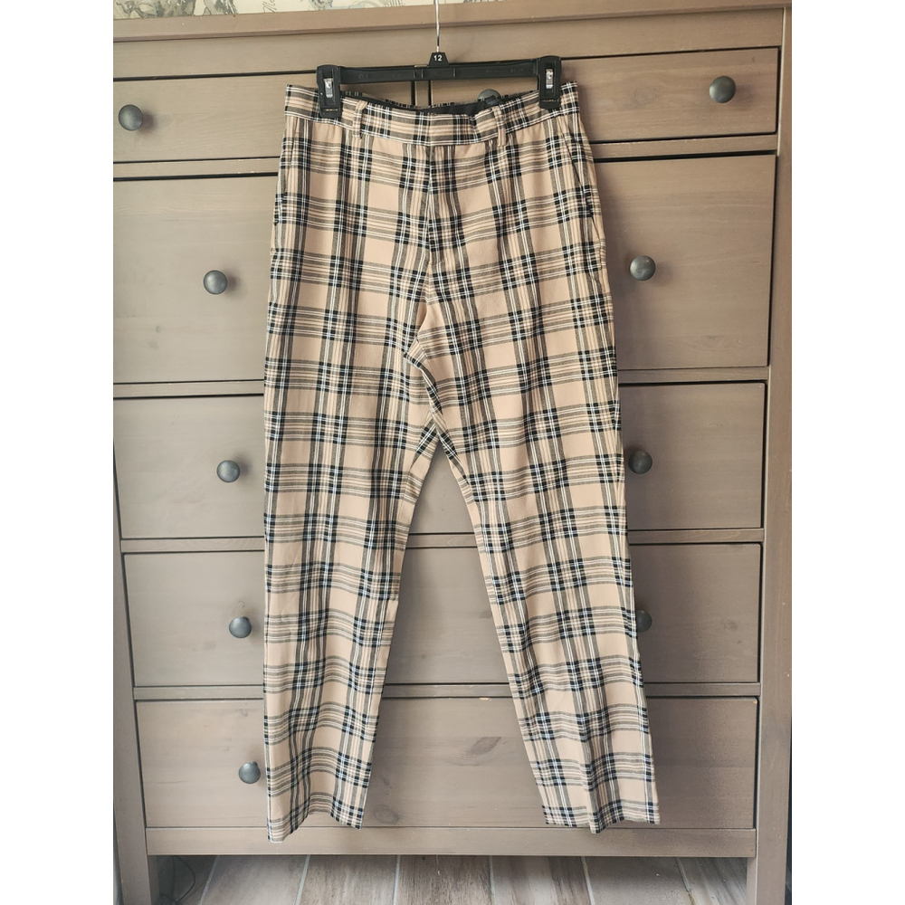 H&M MEN'S SLIM FIT ANKLE BEIGE CHECKED PANTS SIZE 31